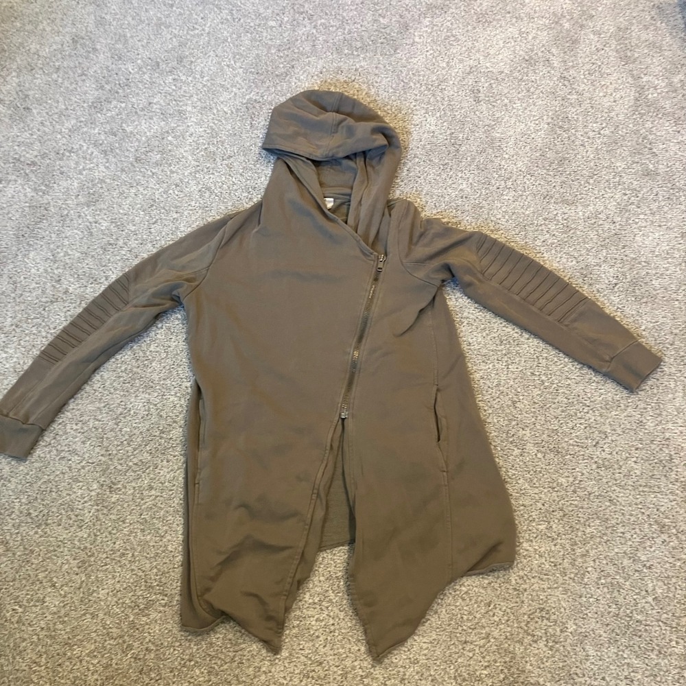 H&M Divided Womens Small Olive Asymmetrical Moto Zip Hoodie Handkerchief Hem